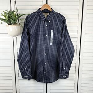 New Duluth Trading Wrinklefighter Trim‎ Fit Button Down Shirt Blue White Size XL